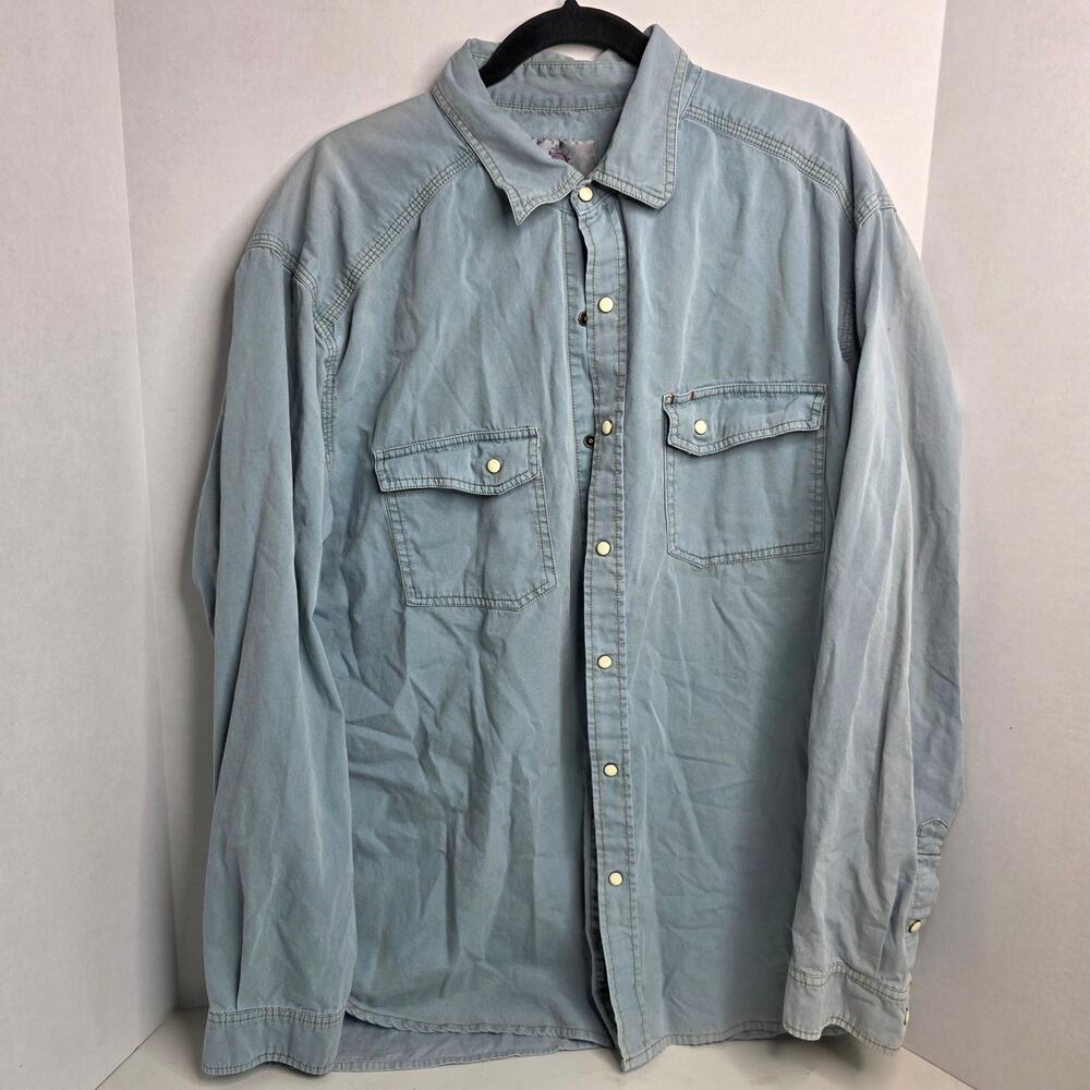The Territory Ahead, Light Blue Cotton Pearl Snap Button-Up Shirt, Mens, XL